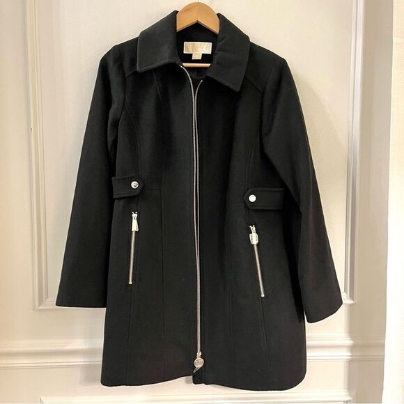 Michael Kors Petite Wool Blend Zip Front Coat, Gold Hardware Petite Medium NWT - Picture 1 of 8